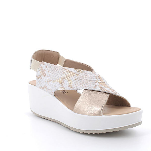 Igi and Co Ladies Sandals with wedge in leather platinum-bronze 7665755